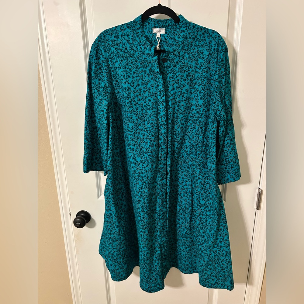 Zuri Teal Floral Long Sleeve Dress